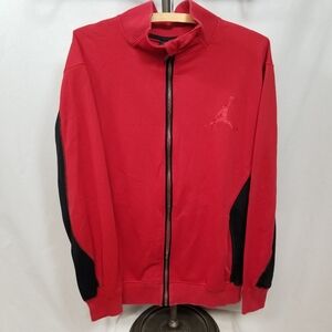 Nike Air Jordan Red W/ Black Men's Lg Basketball Zip-Up Jacket Athletic Warm Up